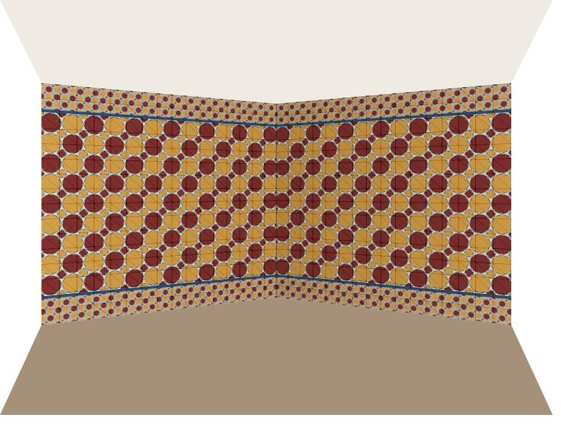 A geometric dado band composited along two walls meeting at a room corner