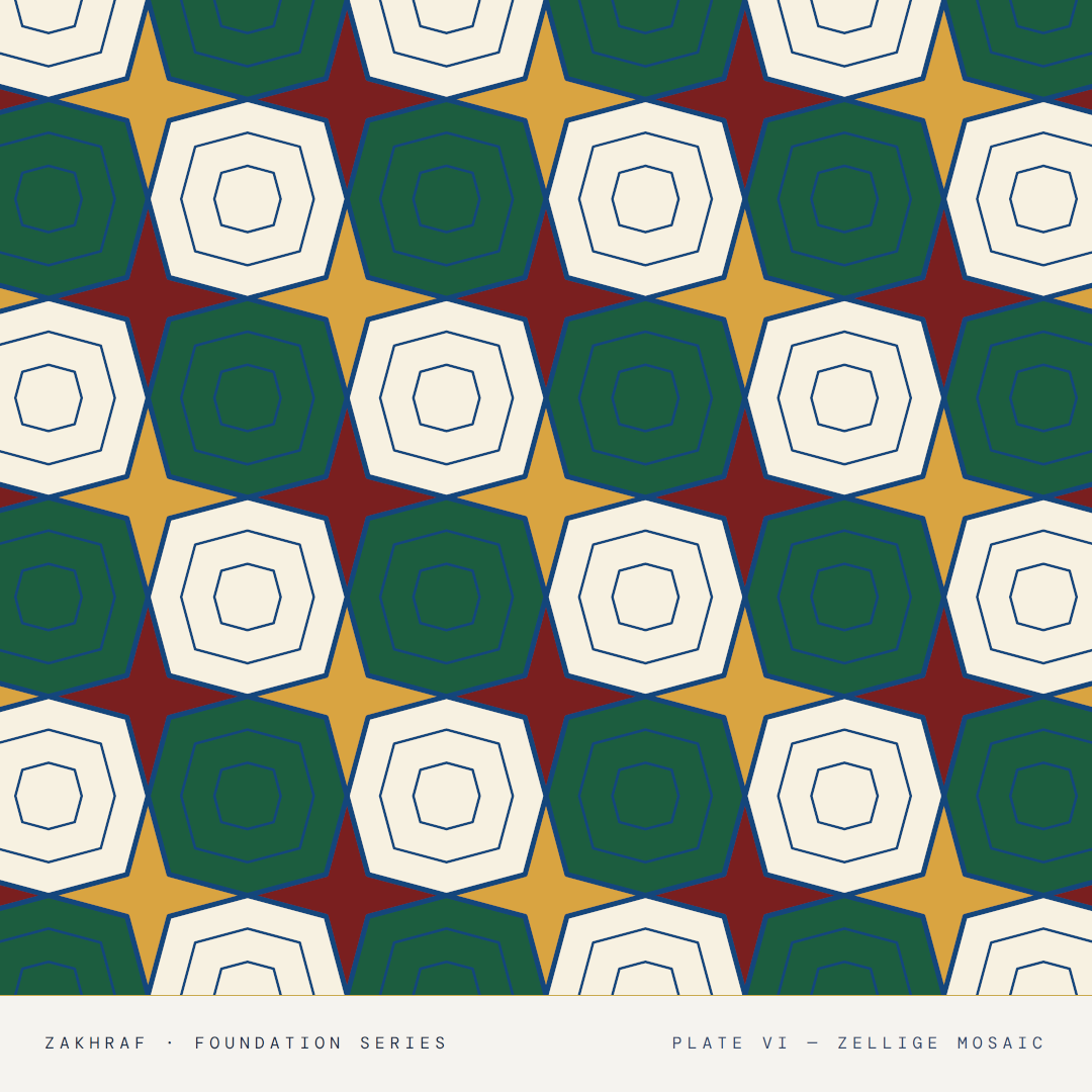 Plate VI - dodecagon-and-square zellige in the Fès tetrachord